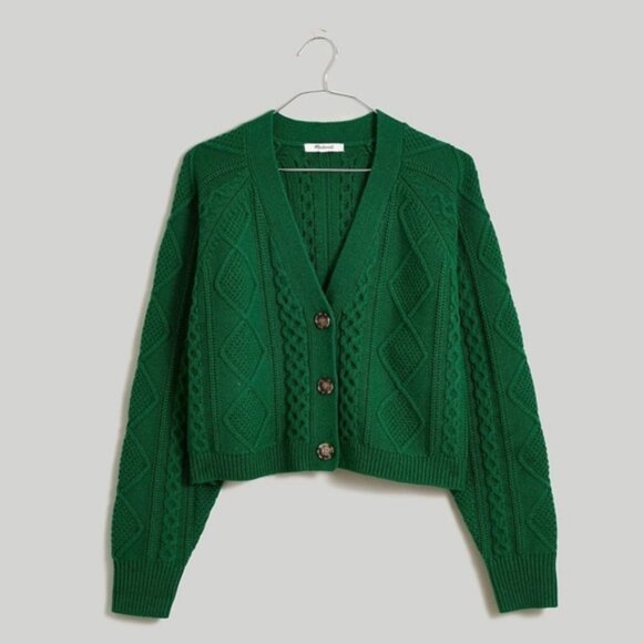 Madewell Cable-Knit Cropped Cardigan in Varsity Green - Picture 9 of 9